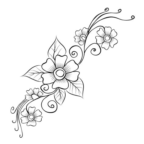 Free Vector line art and hand drawing flower art black and white flat design simple flower ...