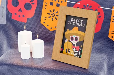 Premium PSD | Day of the dead photo frame mockup, perspective