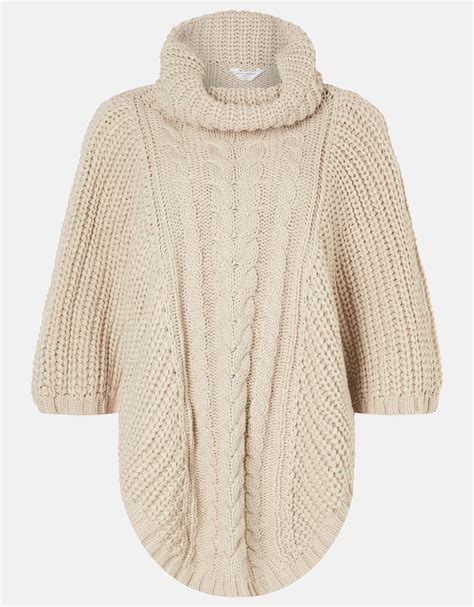 Cable Knit Poncho Natural | Blanket scarves | Accessorize UK