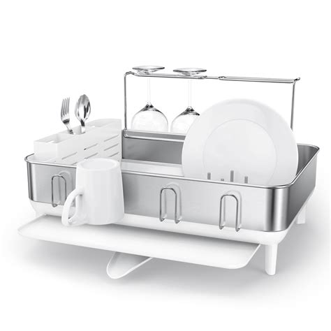 Simplehuman Stainless Steel Frame Dishrack with Swivel Spout, Anti-Residue Coating, and Wine ...