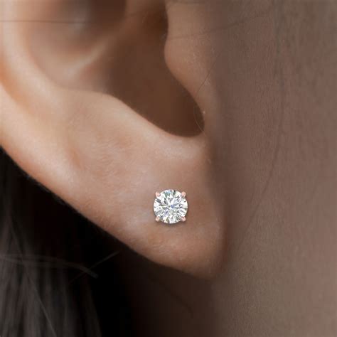 Round Cut 1 Carat Diamond Earrings For Women In 18K Rose Gold | Fascinating Diamonds