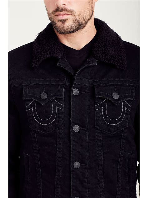 SHERPA LINED BLACK DENIM MENS JACKET - True Religion