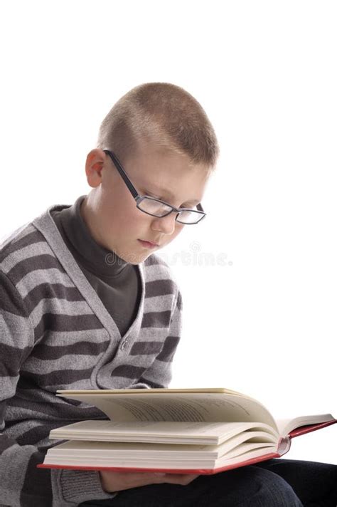 Boy with Glasses Reading a Book Stock Photo - Image of yellow, short: 19002570