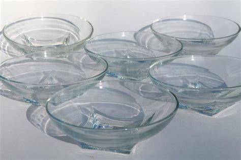 MCM vintage crystal clear glass salad bowls set, Hazel Atlas Colony square