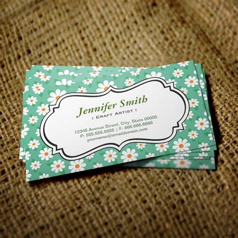 Craft Artist - Elegant Green Daisy Business Cards