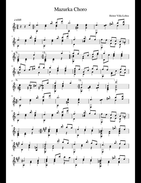 Mazurka Choro, Heitor Villa-Lobos sheet music for Guitar download free in PDF or MIDI