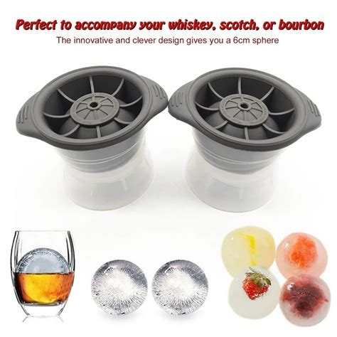 2pcs Sphere Round Large Ice Molds Portable Ice Cube Ball Maker Non ...