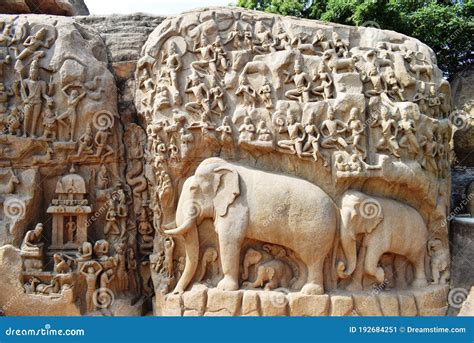 Arjuna`s Penance a Large Rock Relief Carving in Mahabalipuram, Tamil Nadu, India Editorial Photo ...