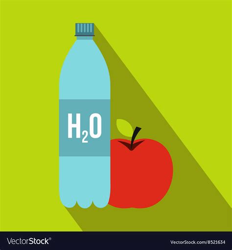 Bottle of water and red apple icon flat style Vector Image