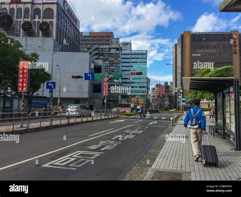 Taipei, Taiwan - July 6, 2015: View of road traffic and buidings in the ...