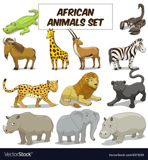 Cartoon african savannah animals set Royalty Free Vector