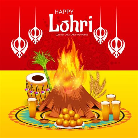 Happy Lohri Festival Celebration. Stock Illustration - Illustration of ...