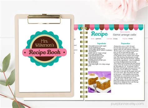 Personalized recipe book template, editable recipe pages and cover, printable cookbook, recipe ...