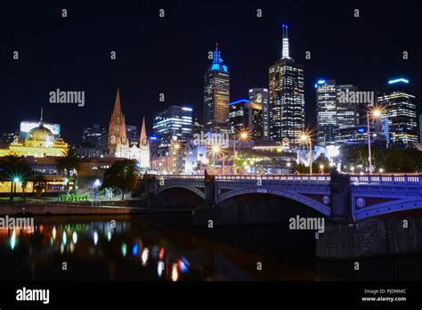 View of Melbourne city skyline at night, Australia Stock Photo - Alamy