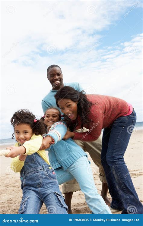 Family Playing Tug Of War On Beach Stock Image - Image of family, playing: 19683835