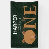 Bear Turning One Pine Animal First Birthday Banner | Zazzle