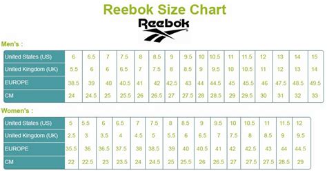 Reebok Size Chart: Reebok Size Chart