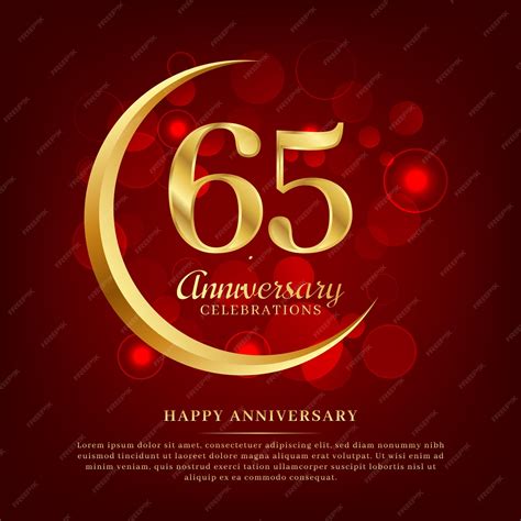 Premium Vector | 65 years anniversary with golden moon and red shiny background added with text ...