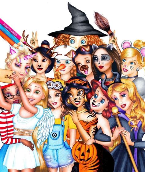 Disney princess with Halloween costumes | Disney princess art, Disney princess drawings, Cute ...