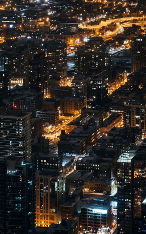 Wallpaper buildings aerial view night city overview city lights