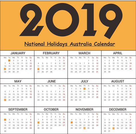 2019 National Holidays Australia Calendar #2019Calendar #2019Holidays #USA #UK #Canada # ...