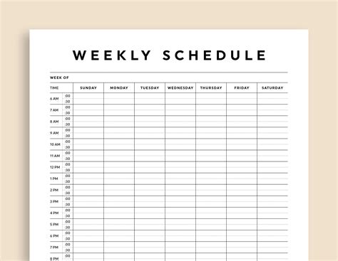 24 Hour Weekly Planner Printable