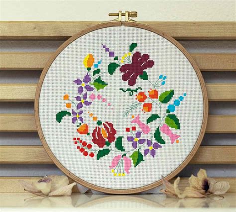 Floral Wreath Cross-Stitch Patterns