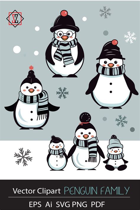 Penguin family. Vector Clipart