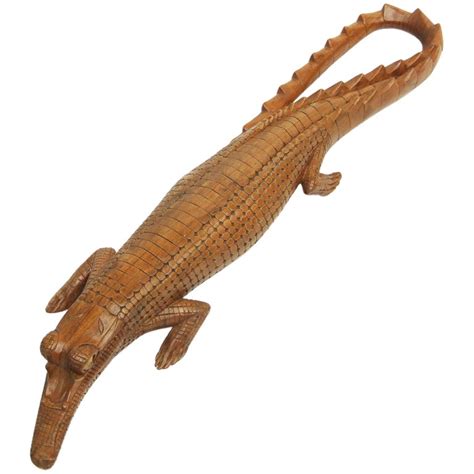 1950s Carved Wooden Crocodile Sculpture For Sale at 1stdibs