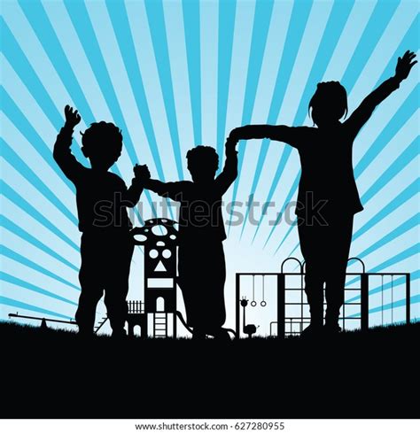 Children Park Silhouette Illustration On Blue Stock Vector (Royalty ...