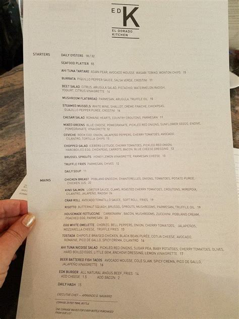 Menu at El Dorado Kitchen restaurant, Sonoma