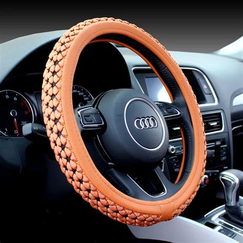 KKYSYELVA car steering wheel cover 38cm Fashion Wheel Covers for Women Lady Leather Steering ...