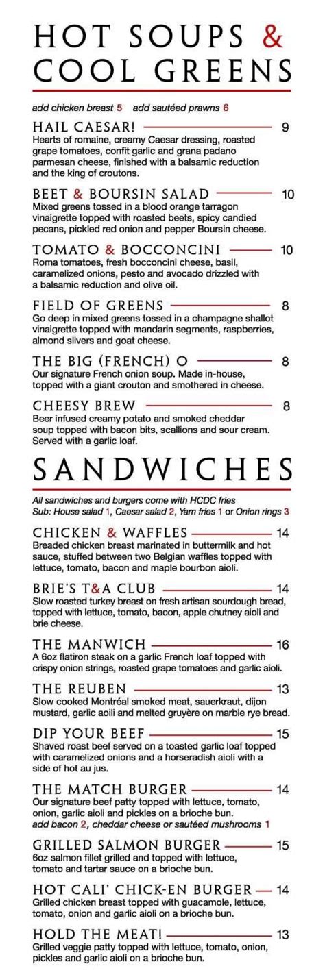 Match Eatery & Public House - Chatham menu in Chatham, Ontario, Canada