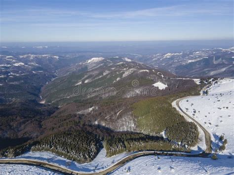 Aerial Winter View of Balkan Mountains Around Beklemeto Pass, Bulgaria ...