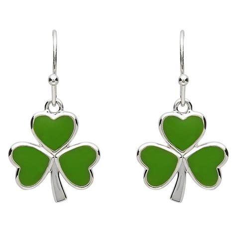 PlatinumWare GREEN ENAMEL SHAMROCK EARRINGS - Irish Crossroads