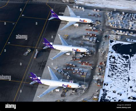 FedEx Cargo multiple aircraft line up at Anchorage Airport, a hub for ...