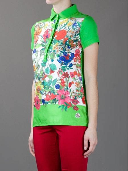 Moncler Floral Polo Shirt in Green (floral) | Lyst