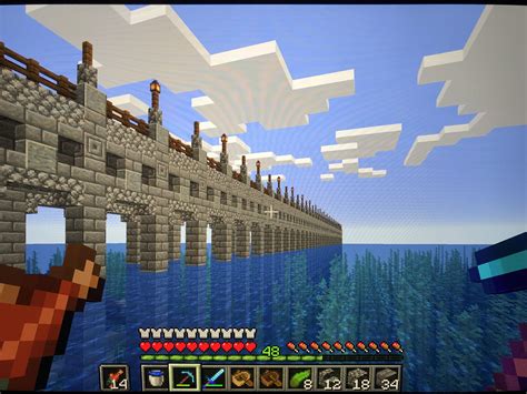 This bridge that me and my girlfriend built on my vanilla survival server: over 800 blocks long ...