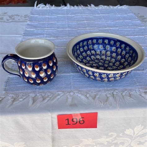 Polish Blue & White Pottery Mug and bowl | EstateSales.org