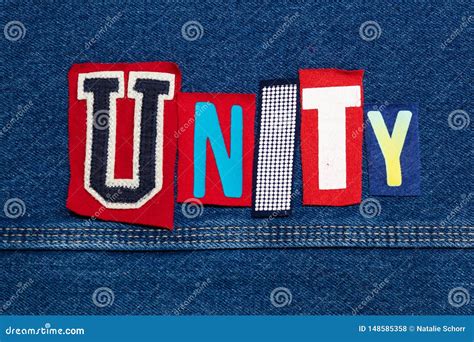 UNITY Word Collage from Cut Out Tee Shirt Letters on Denim, Team Building Stock Photo - Image of ...