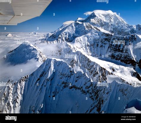 Mount McKinley, Denali National Park, 6195 m, aerial view, Alaska Range ...