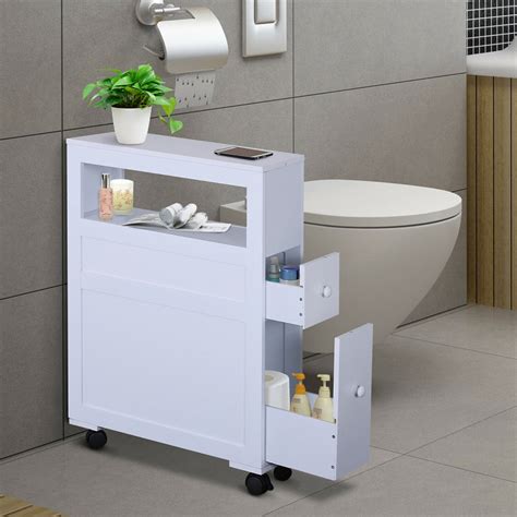 HOMCOM Wooden Rolling Narrow Bathroom Storage Side Cabinet w/ Slide-Out Shelf - Walmart.com ...