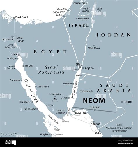 NEOM and Sinai Peninsula, gray political map. Neom, planned smart city ...