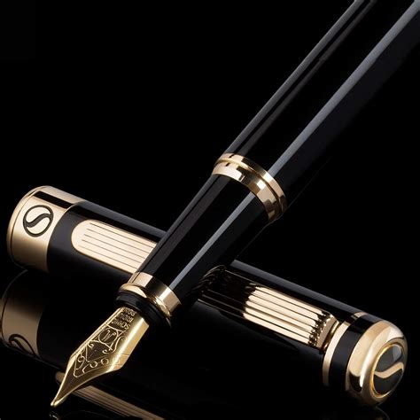 Amazon.com: Scriveiner Luxury Fountain Pen - Stunning Black Lacquer Pen, 24K Gold Finish ...