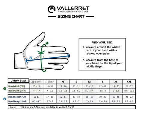 Sizing Chart | Vallerret Photography Gloves