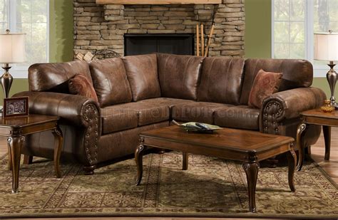 Brown Smokey Leather Like Microfiber Classic Sectional Sofa
