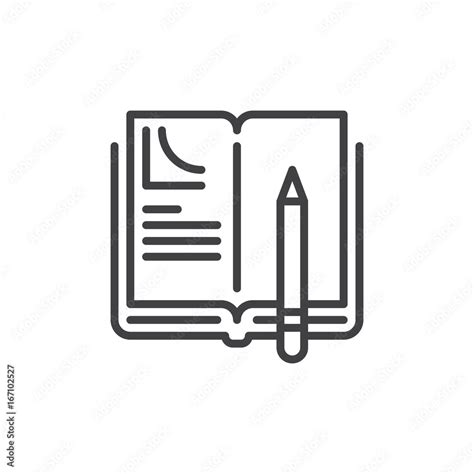 Homework line icon, outline vector sign, linear style pictogram isolated on white. Book and pen ...