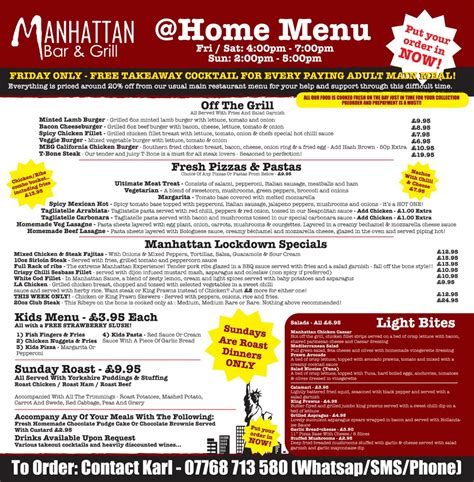 Manhattan@home Menu - Manhattan Bar and Grill