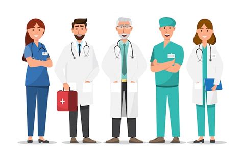 Conjunto de personagens de desenhos animados de médico. conceito de equipe de equipe médica no ...