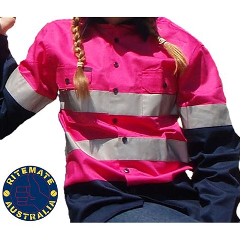 KIDS HI-VIS PINK/NAVY SHIRT L/S REFLECTIVE TAPE SZ3-4 - Collier & Miller